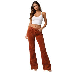 Low rise flare burnt orange copper sz 2 y2k corduroy velvet jeans casual career